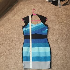 VENUS Blue Asymmetrical Bodycon Dress Cocktail